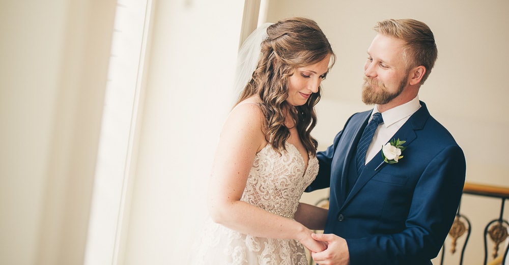 Walper hotel wedding, bride and groom pose for photos