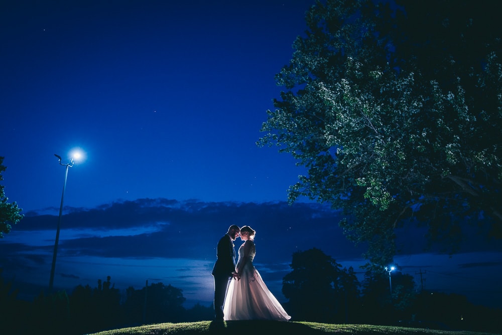 Night time wedding photo at Stratford country club